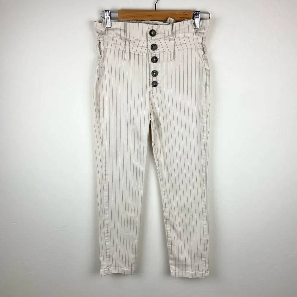 Free People Montella High-Rise Paperbag Pinstripe Jeans - Cream